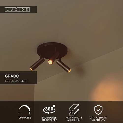 Lucide GRADO - Ceiling spotlight - Ø 25 cm - 3xGU10 (MR11) - Grey iron - USP